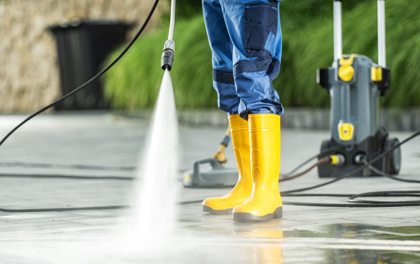 washing bricks made driveway paths using pressure washer scaled